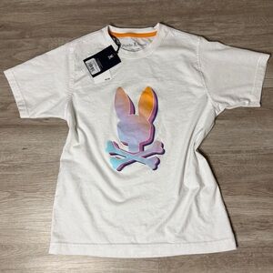 Psycho Bunny White Kids Tee with Multicolor Logo